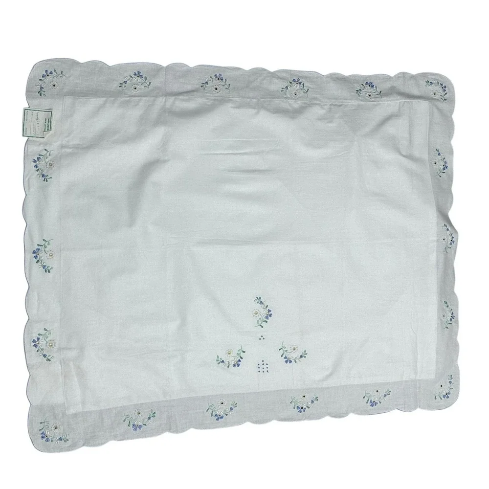 VTG Handmade Bedding Sham Linen Embroidered Floral Daisy Standard Sham White (2)